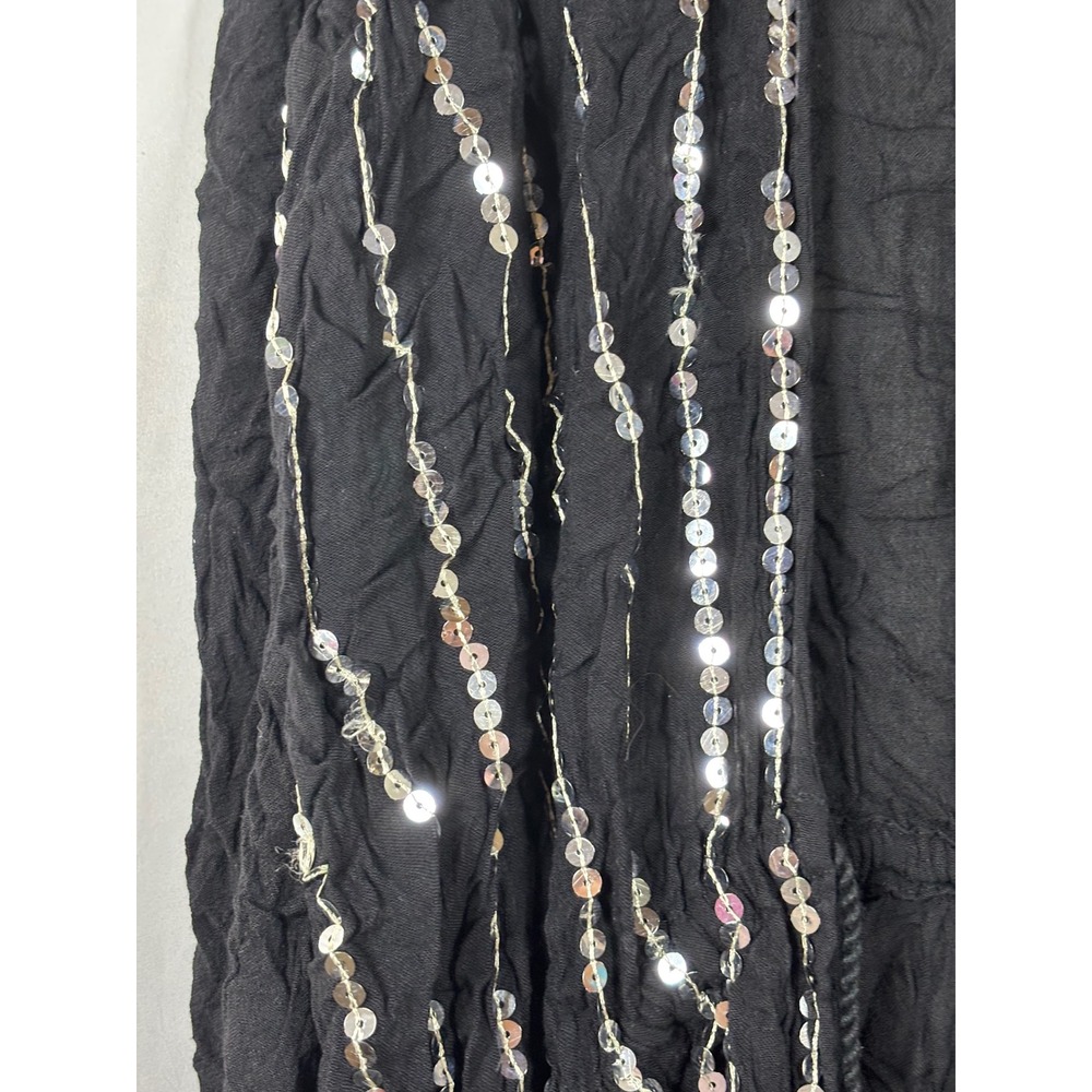 Vince Camuto Black Crinkle Gauze Sequin Stripe Kimono Wrap Tassel Accent OS - Picture 2 of 4